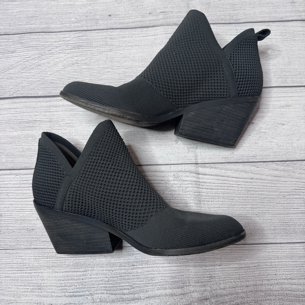 Eileen Fisher Graphite Stretch Knit Stack Heel Bootie Women Size 9.5 Minimalist - Picture 2 of 6
